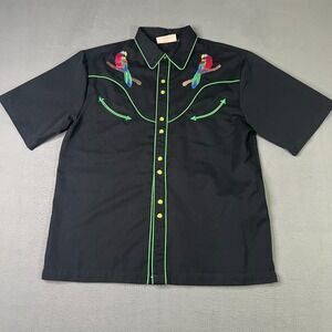 Vintage Scully Button Up Shirt Mens Large Black Western Parrots 5 O' Clock